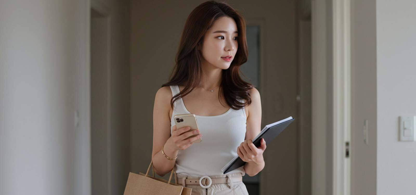 집을 둘러보는 여자