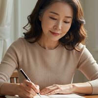노트에 글을 쓰고 있는 여자